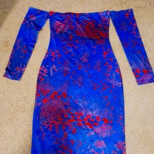 Bateau neck full length evening dress